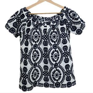 BUILT By Dreamers Womens White Black Embroidered Off‎ The Shoulder Scallop Top